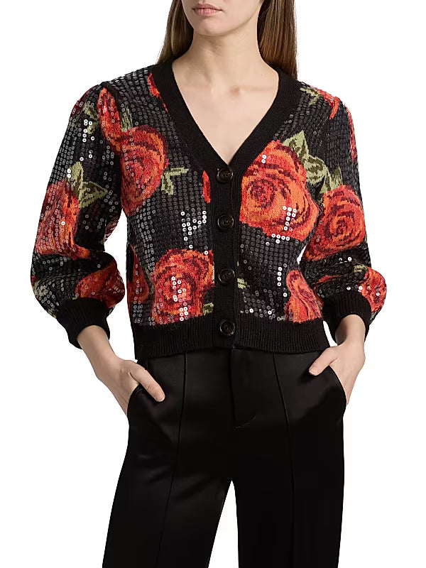 Latin Roses Sequin Knit Cardigan