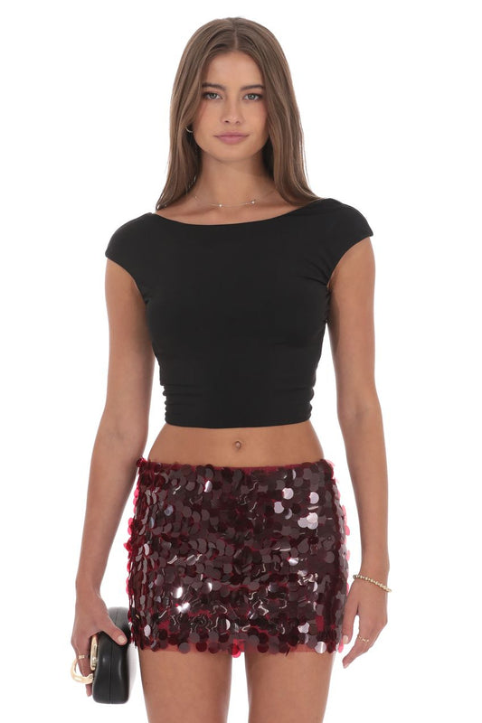 Circle Sequin Skirt in Maroon