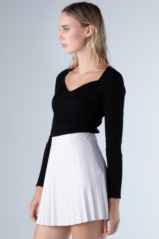 Sweetheart Necklime Knit Top Black