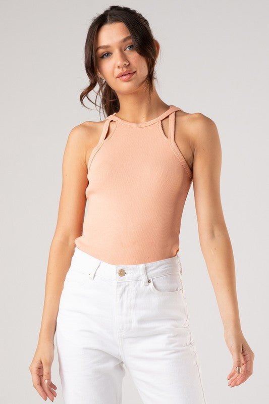 Strappy Ribbed Knit Top Terracota