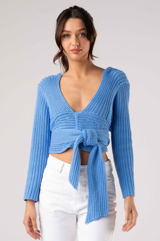 Knit V-Neck Bandage Sweater