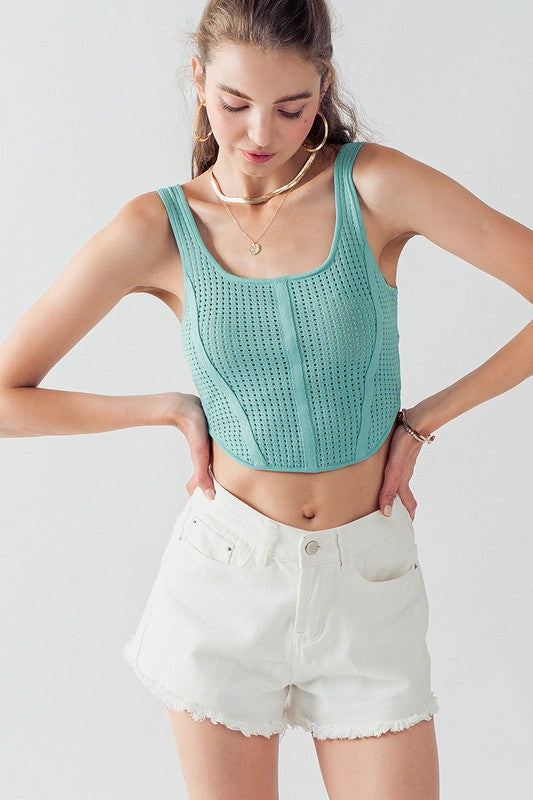 Stacy Eeyelet Sqare Neck Crop Tank Top Mint