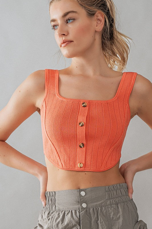 Button Front Rib Tank Top
