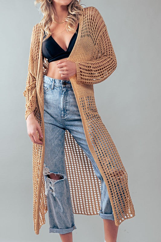 Crochet Lace Summer Kimono Long Cardigan Camel