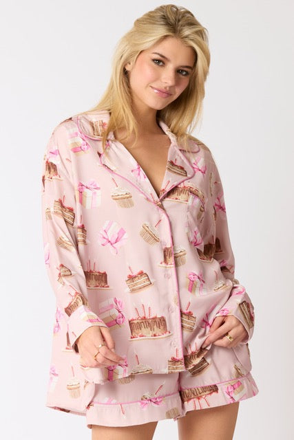 Pajama Set Deep Pink Print Cake