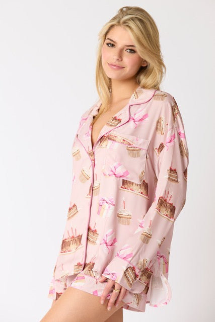 Pajama Set Deep Pink Print Cake