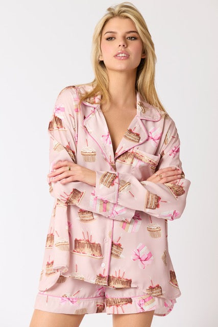 Pajama Set Deep Pink Print Cake