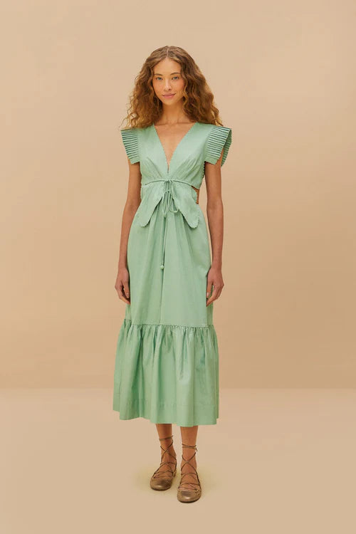 light green butterfly cut-out midi dress