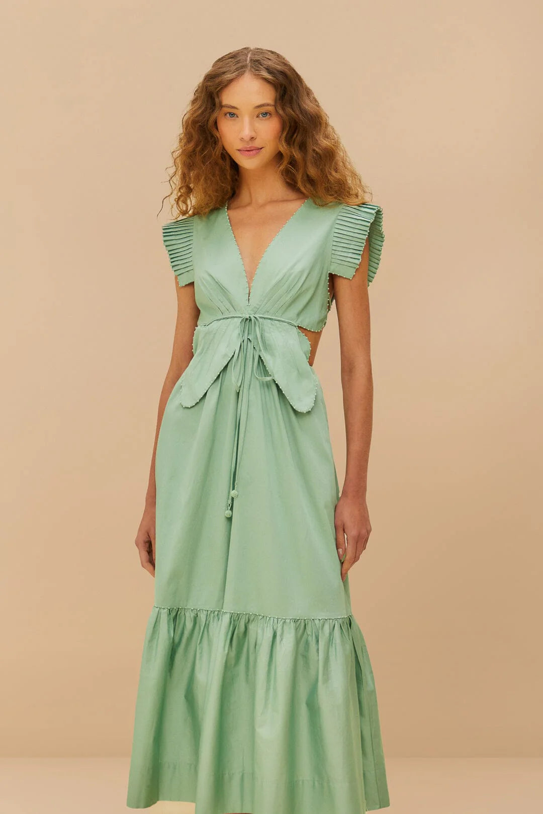 light green butterfly cut-out midi dress