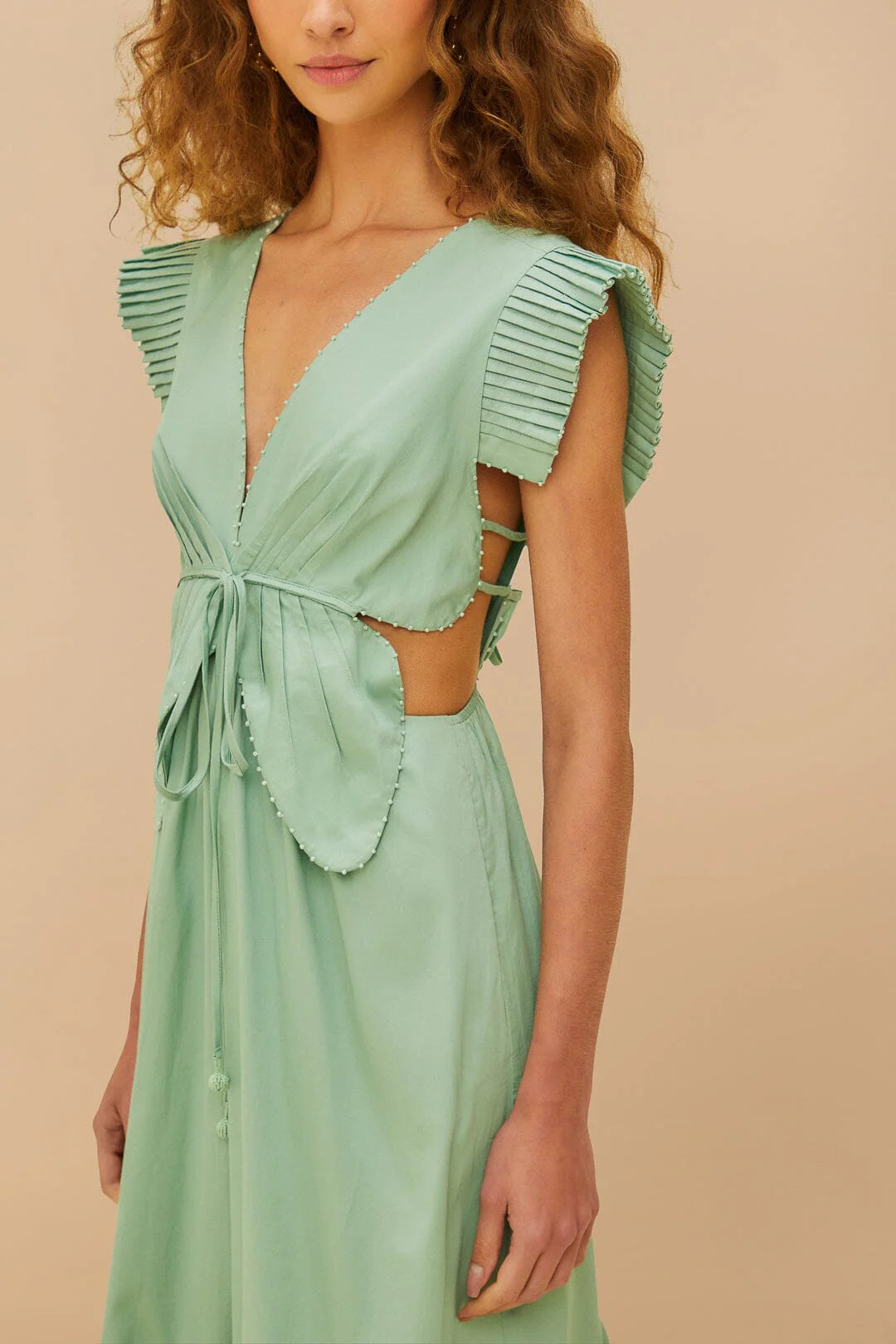light green butterfly cut-out midi dress