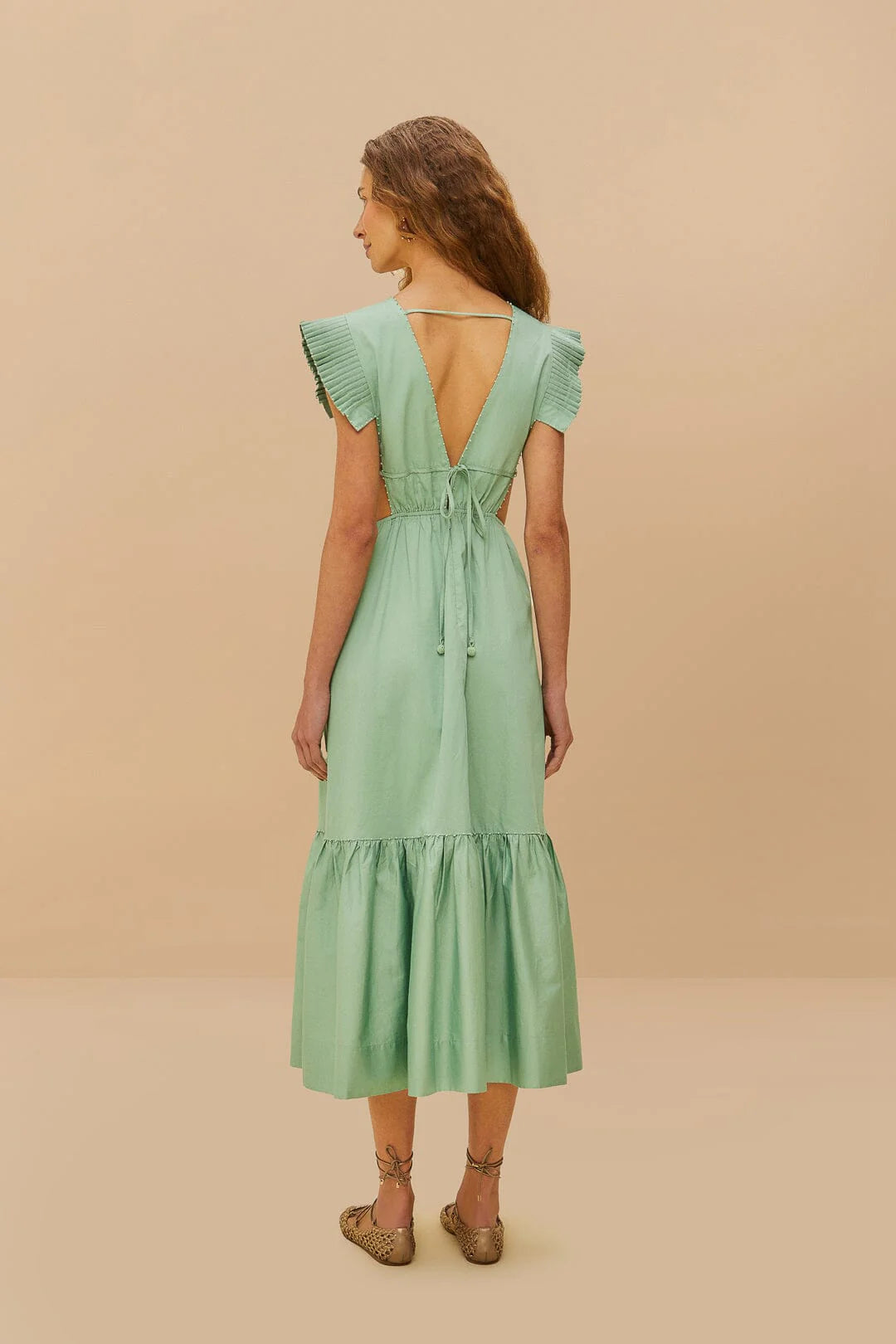 light green butterfly cut-out midi dress