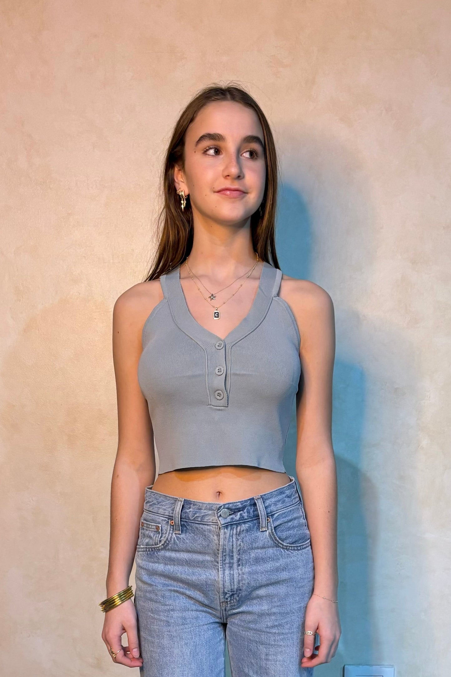 Top With Buttons and Crossed Back