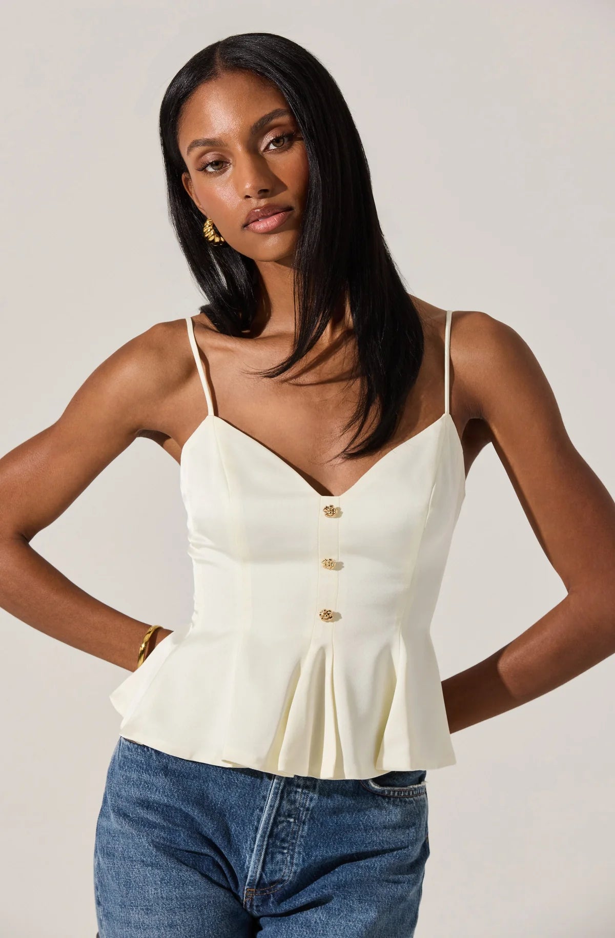 Paislee Satin Pleated Peplum Top