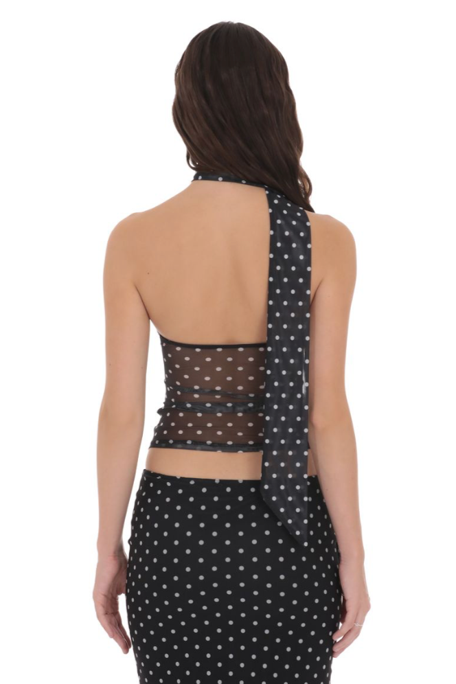 Scarf Polka Dot Mesh Tube Top in Black