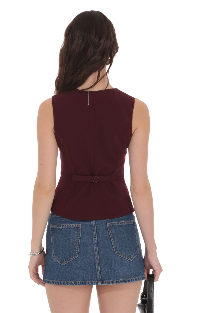 High Neck Vest in Burgundy