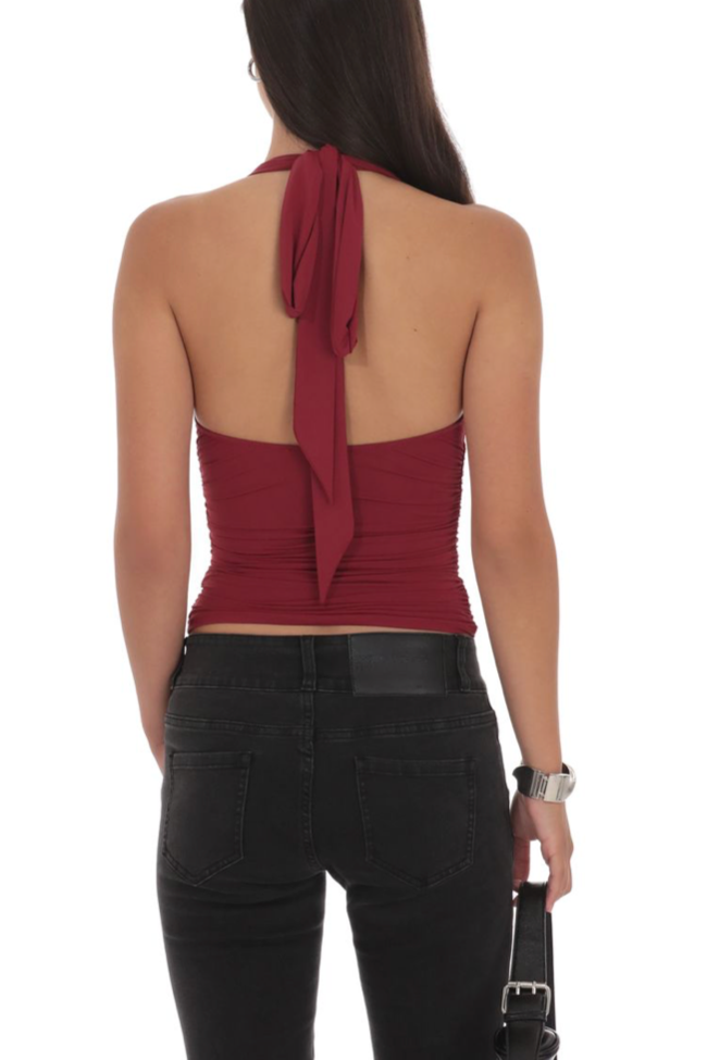 Halter Ruched Top in Burgundy