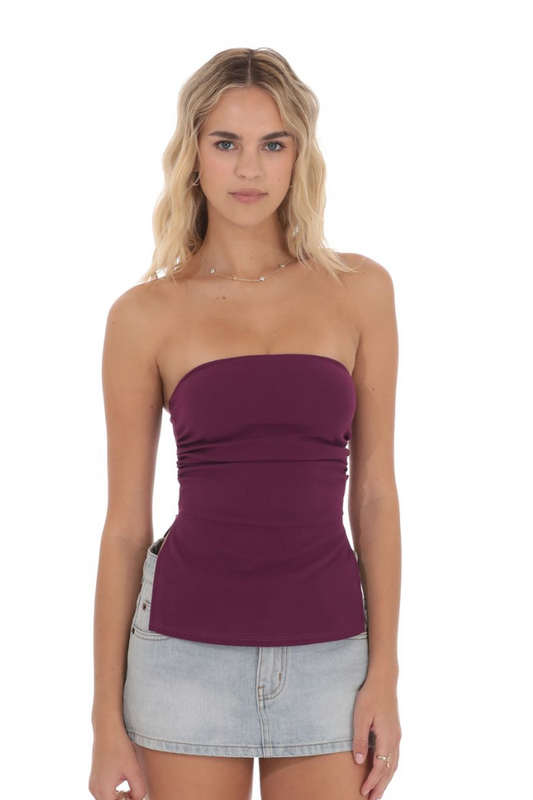 Strapless Double Slit Top in Plum