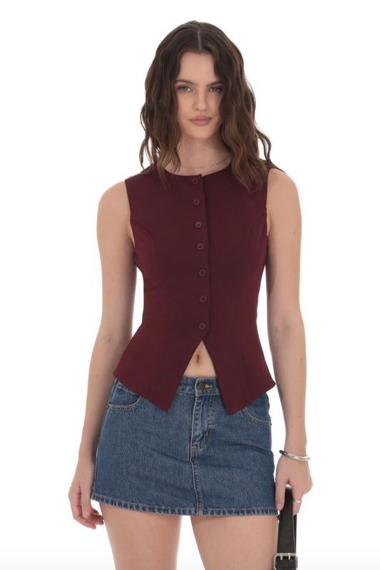 High Neck Vest in Burgundy