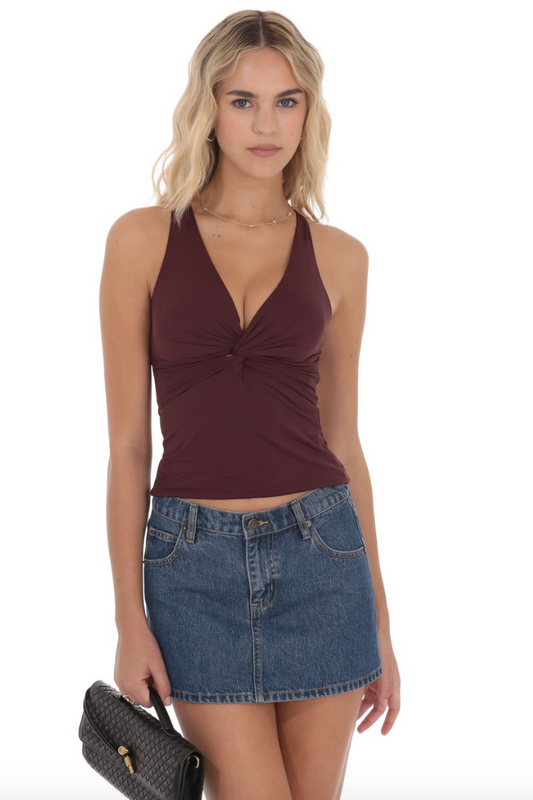 Twist Cross Back Top in Burgundy
