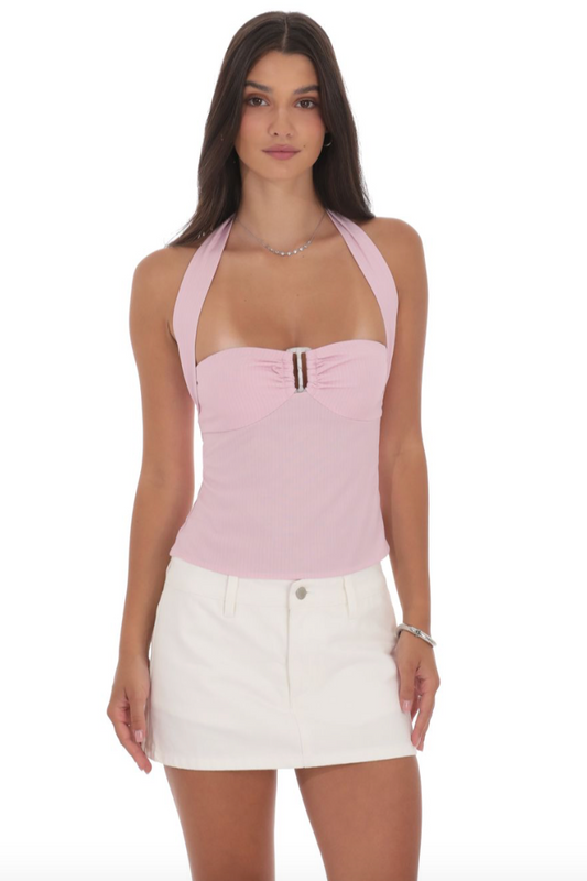 Halter Pinstripe Top in Pink