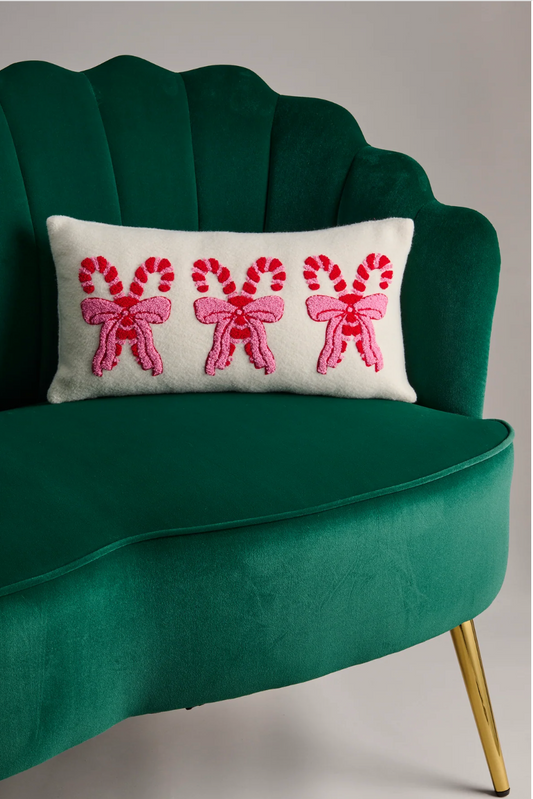 Pretty Candy Cane Pillow - Ivory