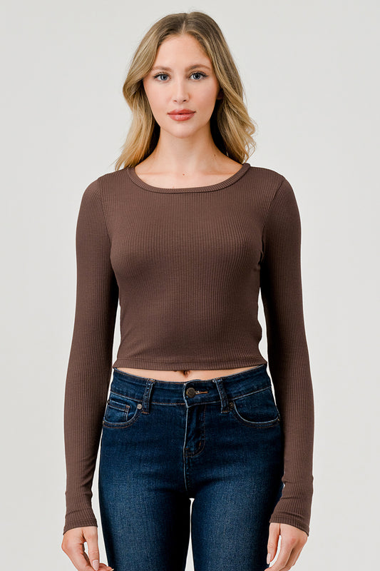 Long Sleeve Ribbed Baby Tee Bracken