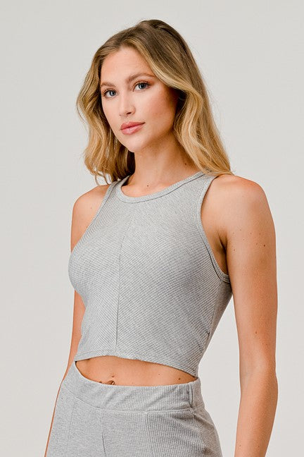 Bias Detail Rib Tank Top Heather Grey