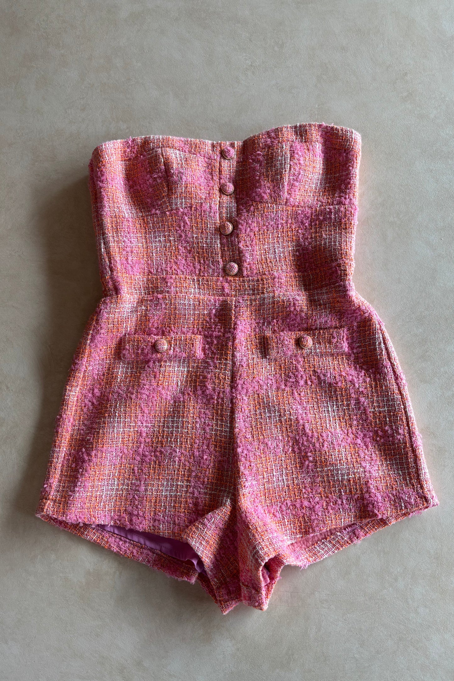 Leeza Strapless Tweed Romper