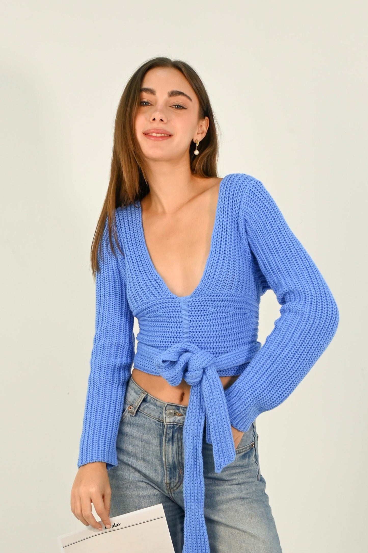 Knit V-Neck Bandage Sweater
