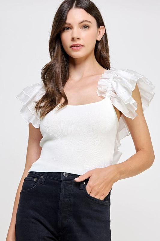 Back Tie Organza Sleeve Knit Top