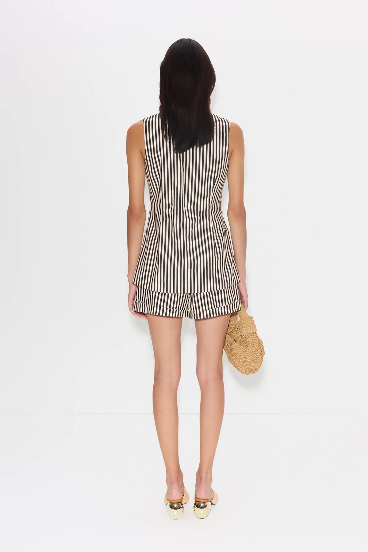 Linen Vest & Short Black/Macadamia