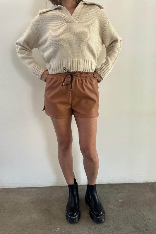 Chestnut Matte Leather Elastic Shorts