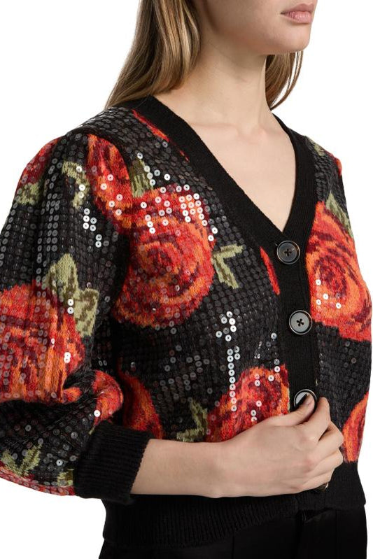 Latin Roses Sequin Knit Cardigan