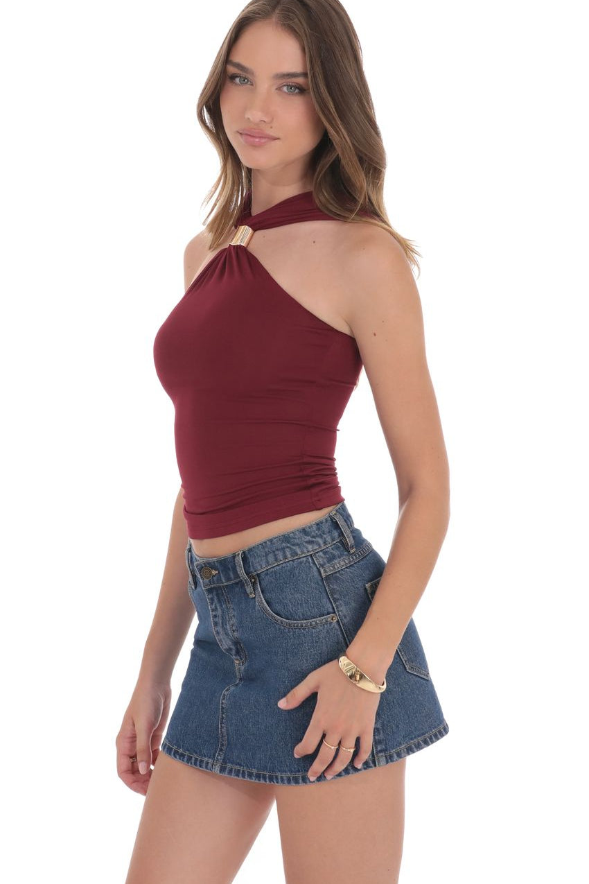 Gold Embellished Top In Burgundy