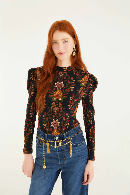 Berry Garden Black Bodysuit