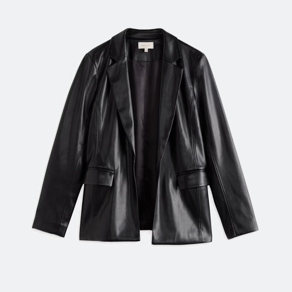 Faux Leather Open Blazer
