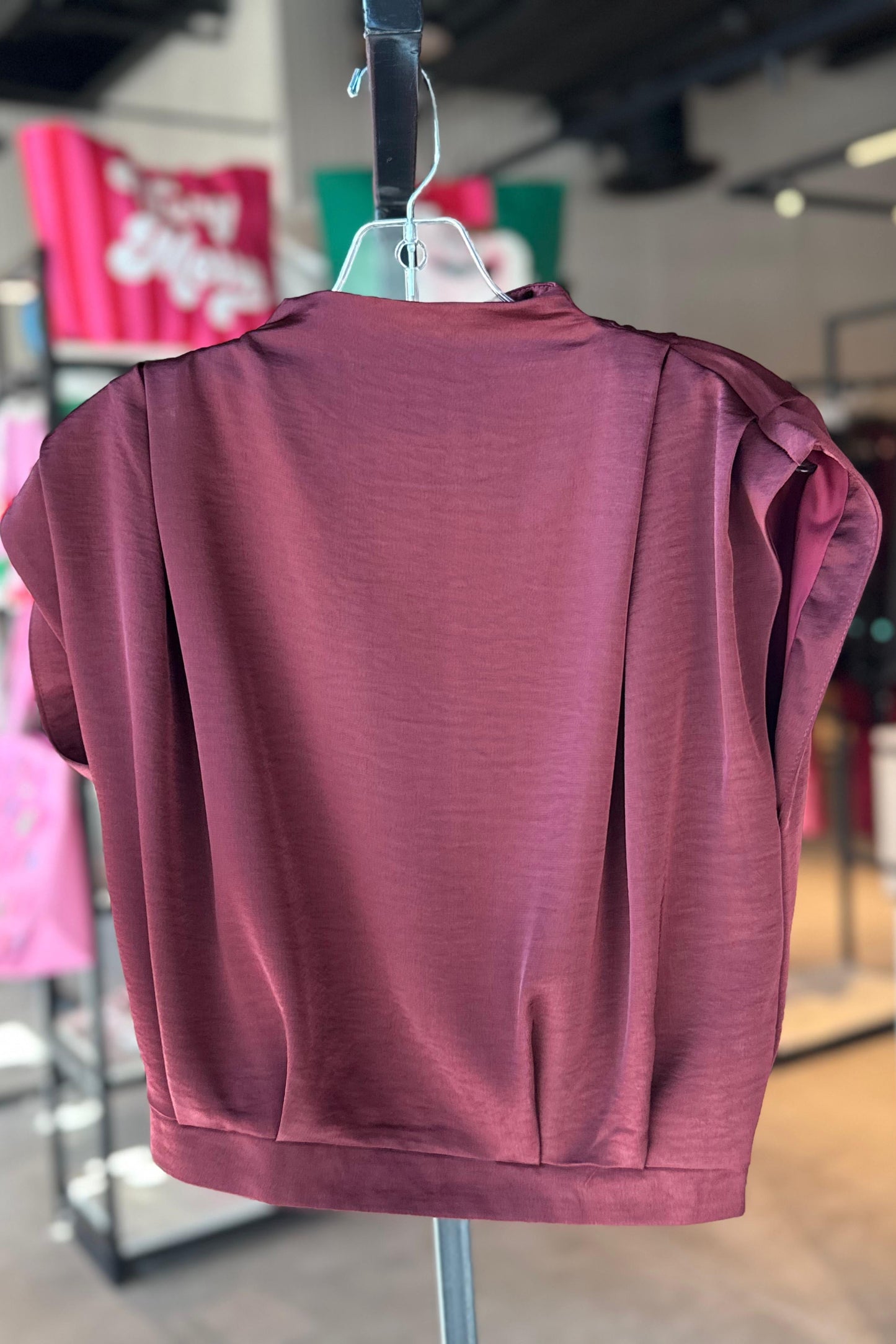 High Neck Back Zipper Top - Burgundy
