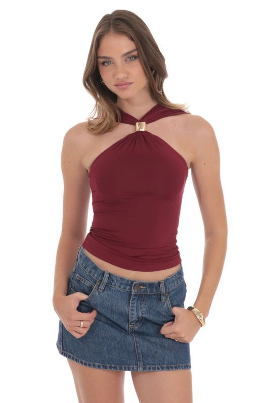 Gold Embellished Top In Burgundy