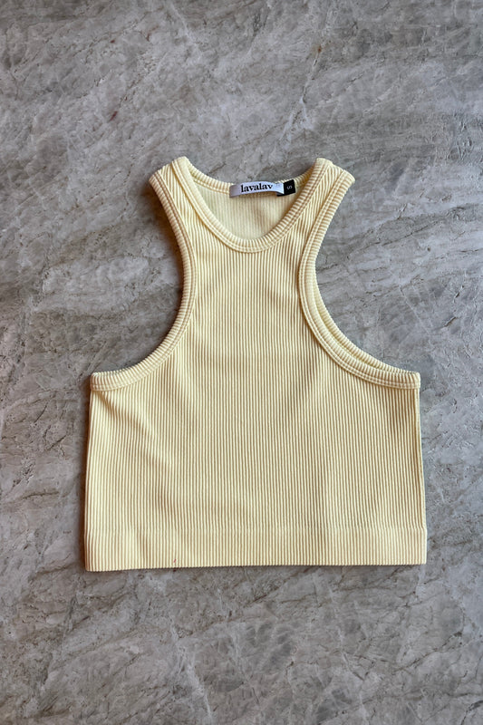 Rib Knit Halter Crop Top Yellow