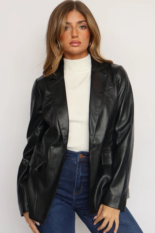 Faux Leather Open Blazer