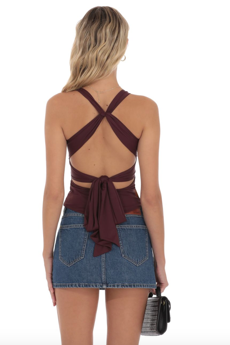 Twist Cross Back Top in Burgundy