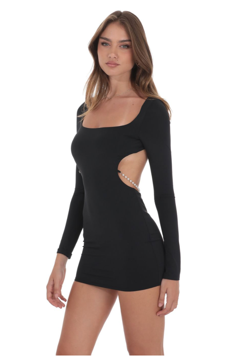 Pearl Open Back Bodycon Dress in Black