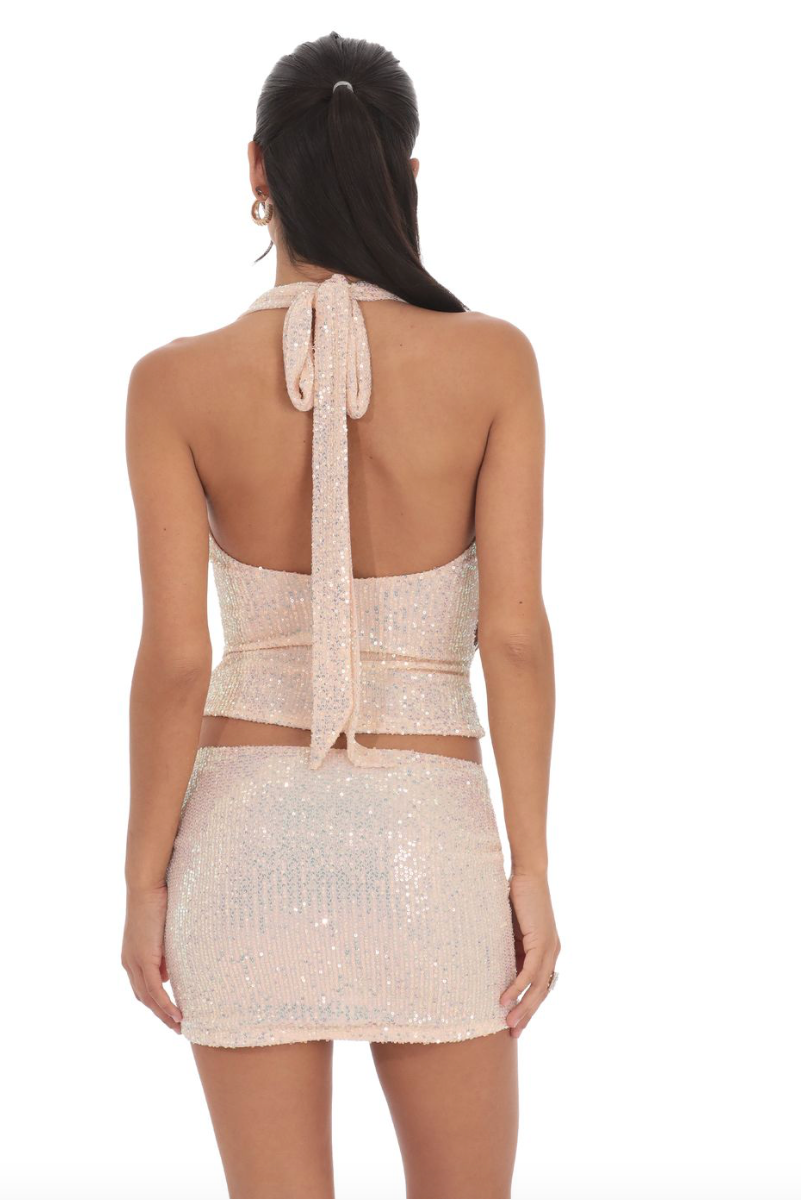Sequin Halter Top in Rose Gold