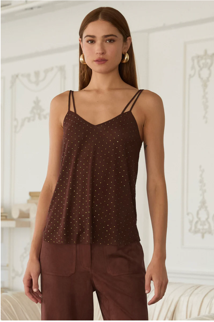 Hot Fix On Mesh Double Shirt - Dark Chocolate