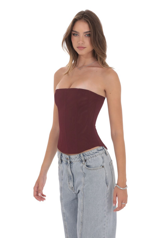 Strapless Corset Top in Burgundy