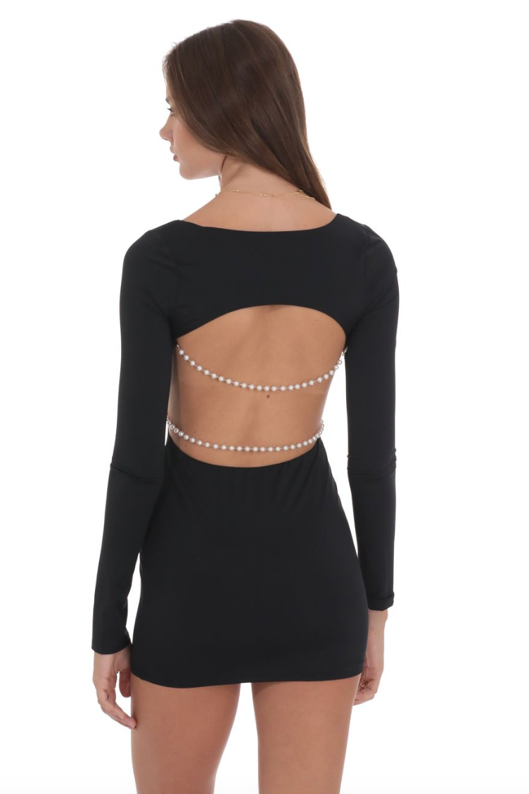 Pearl Open Back Bodycon Dress in Black