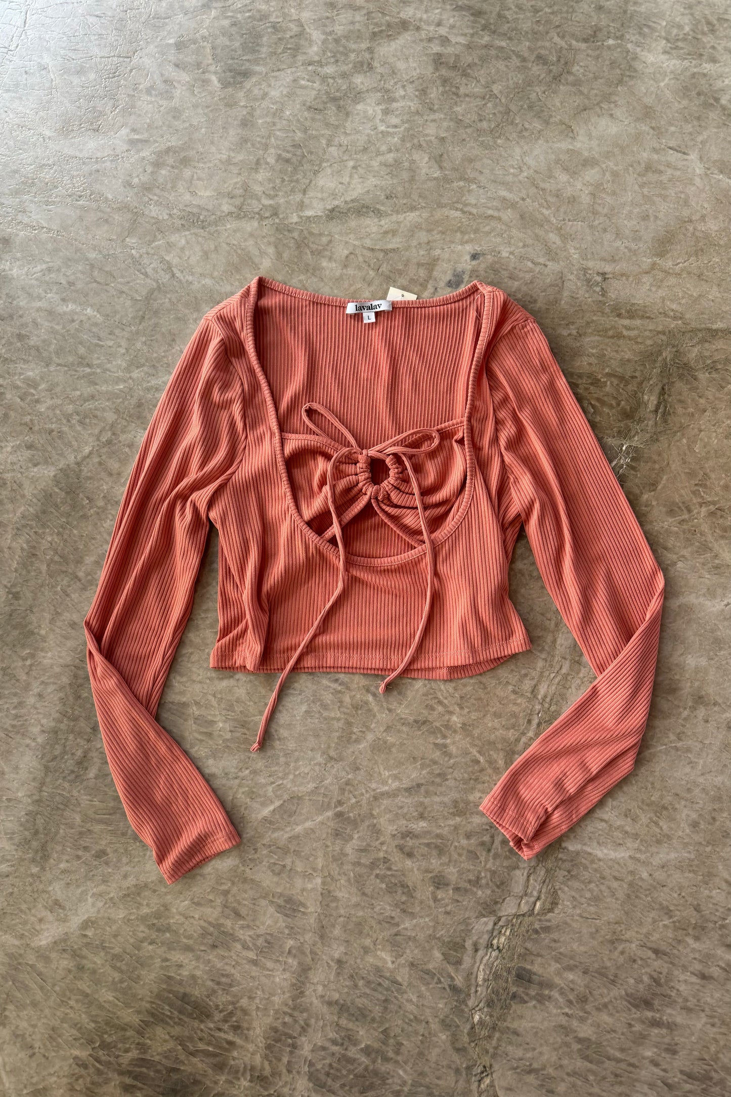 Cutout Ruched Top Knit Peach