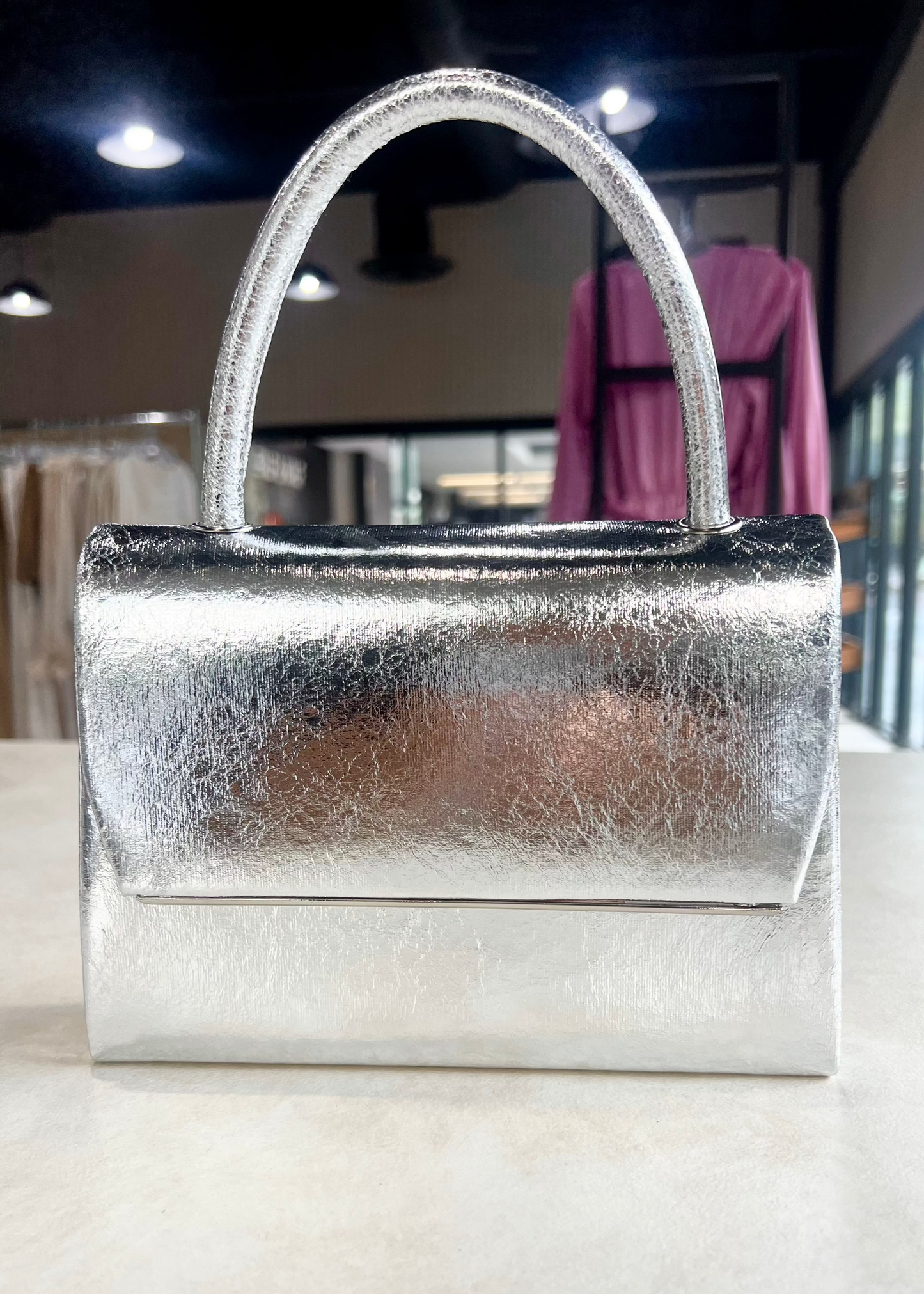 Silver Squared Handbag With Strap