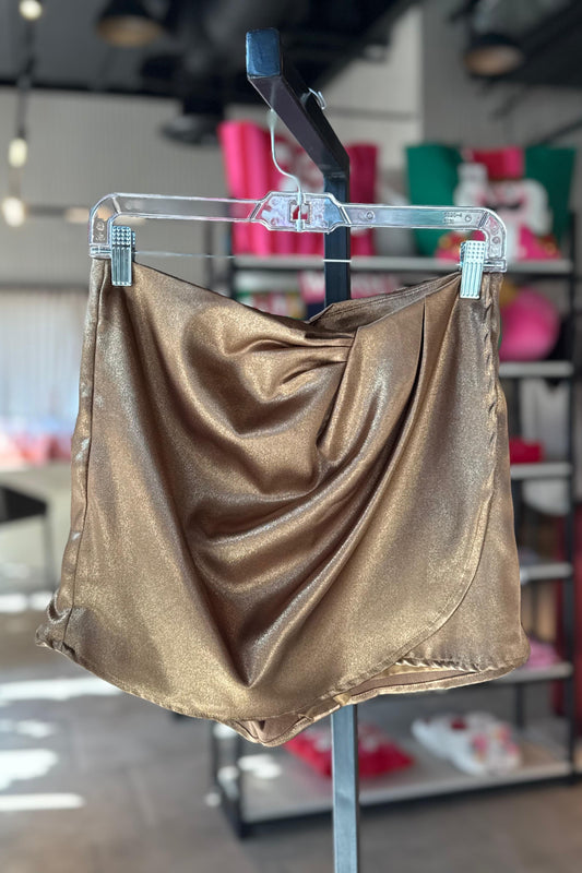 High-Waisted Front Wrap Skort - Gold