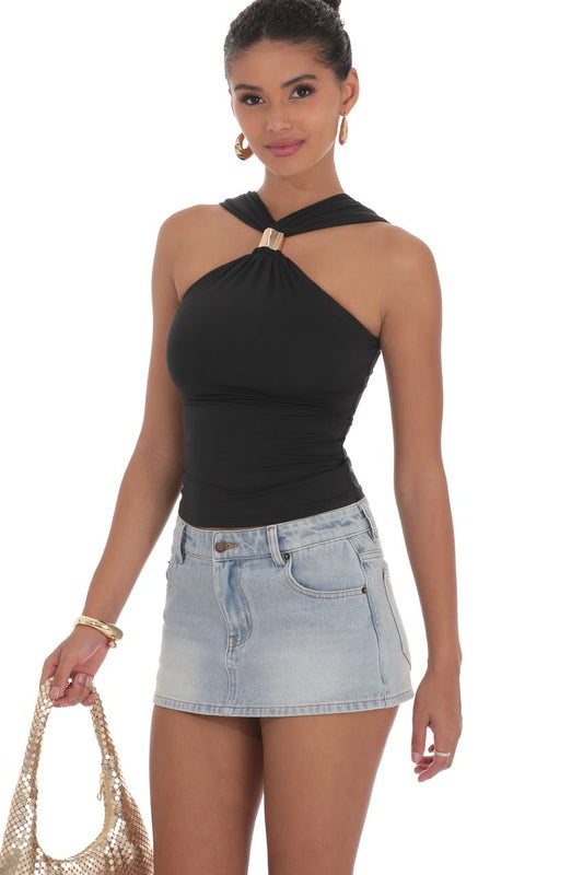 Gold Embellished Top In Black